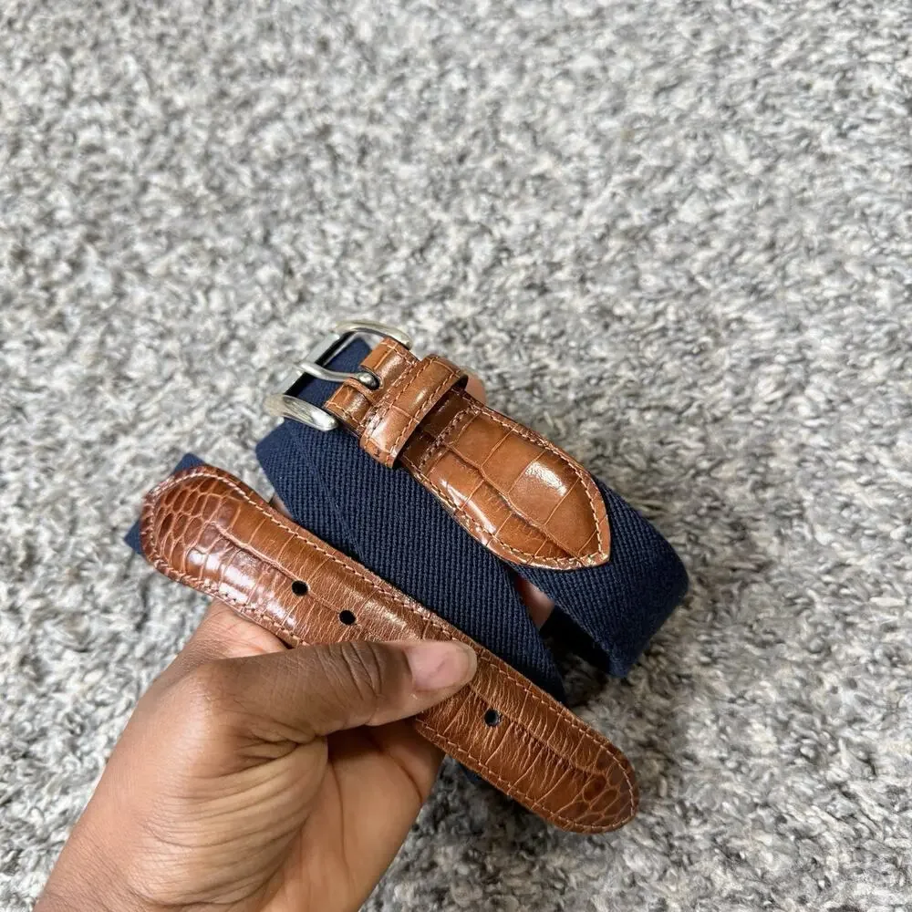 Trafalgar Size 40 Belt Blue Canvas Brown Croc Leather USA Web Golf
